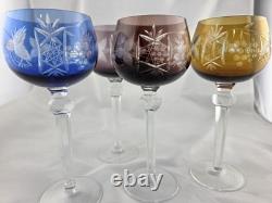 VINTAGE BOHEMIAN CUT-TO-CLEAR MULTICOLOR Crystal WINE GLASSES 8.25 SET OF 4