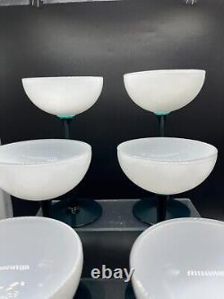 VINTAGE CARLO MORETTI WHITE & EMERALD GREEN LONG STEM GLASSES Set Of 8
