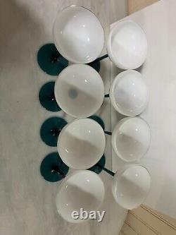 VINTAGE CARLO MORETTI WHITE & EMERALD GREEN LONG STEM GLASSES Set Of 8