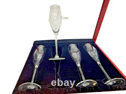 VINTAGE CARTIER CRYSTAL CHAMPAGNE & WINE GLASSES Set of 4 Original Box NEW
