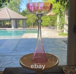 VINTAGE CHAMPAGNE & WINE GLASS Elegant, delicate dark rose & clear 8.75 tall