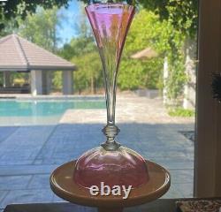 VINTAGE CHAMPAGNE & WINE GLASS Elegant, delicate dark rose & clear 8.75 tall