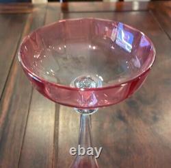 VINTAGE CHAMPAGNE & WINE GLASS Elegant, delicate dark rose & clear 8.75 tall