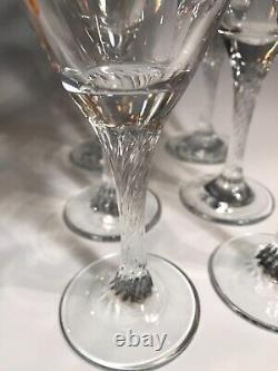 VINTAGE Crystal Wine Glasses Twisted Stem Etched Floral Design on 22K Gold Rim