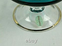 VINTAGE Decanter & 6 Glasses Wine Goblets 12 Teal with ruby gems ITALY