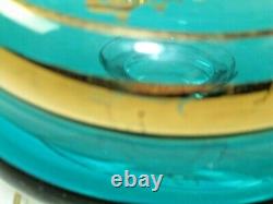 VINTAGE Decanter & 6 Glasses Wine Goblets 12 Teal with ruby gems ITALY