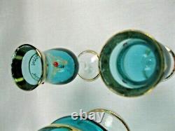 VINTAGE Decanter & 6 Glasses Wine Goblets 12 Teal with ruby gems ITALY