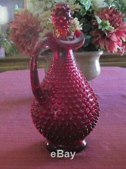VINTAGE FENTON RUBY HOBNAIL WINE DECANTER With4 GOBLETS NEVER USED