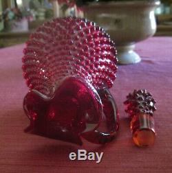 VINTAGE FENTON RUBY HOBNAIL WINE DECANTER With4 GOBLETS NEVER USED