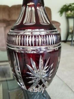 VINTAGE GLASS LEAD CRYSTAL RUBY RED CRANBERRY COLOR WINE DECANTER vase bottle