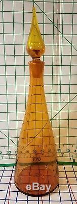 VINTAGE HAND BLOWN Glass Amber orange decanter alcohol liquor wine bottle art