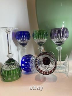 VINTAGE KING LOUIS CUT-TO-CLEAR CRYSTAL HOCK WINE GOBLETS 12 ct RICH JEWEL TONES