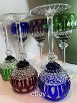VINTAGE KING LOUIS CUT-TO-CLEAR CRYSTAL HOCK WINE GOBLETS 12 ct RICH JEWEL TONES