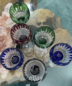 VINTAGE KING LOUIS CUT-TO-CLEAR CRYSTAL HOCK WINE GOBLETS 12 ct RICH JEWEL TONES
