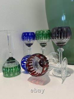 VINTAGE KING LOUIS CUT-TO-CLEAR CRYSTAL HOCK WINE GOBLETS 12 ct RICH JEWEL TONES