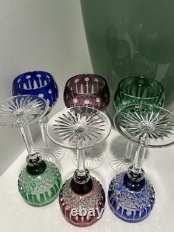 VINTAGE KING LOUIS CUT-TO-CLEAR CRYSTAL HOCK WINE GOBLETS 12 ct RICH JEWEL TONES