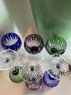 VINTAGE KING LOUIS CUT-TO-CLEAR CRYSTAL HOCK WINE GOBLETS 12 ct RICH JEWEL TONES
