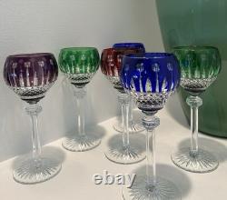 VINTAGE KING LOUIS CUT-TO-CLEAR CRYSTAL HOCK WINE GOBLETS 12 ct RICH JEWEL TONES