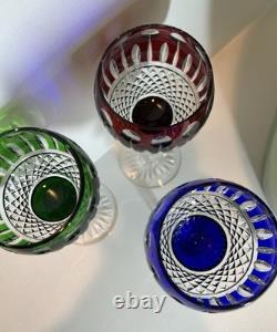 VINTAGE KING LOUIS CUT-TO-CLEAR CRYSTAL HOCK WINE GOBLETS 12 ct RICH JEWEL TONES