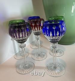 VINTAGE KING LOUIS CUT-TO-CLEAR CRYSTAL HOCK WINE GOBLETS 12 ct RICH JEWEL TONES