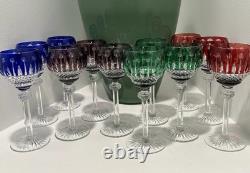 VINTAGE KING LOUIS CUT-TO-CLEAR CRYSTAL HOCK WINE GOBLETS 12 ct RICH JEWEL TONES