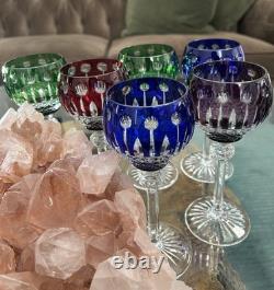 VINTAGE KING LOUIS CUT-TO-CLEAR CRYSTAL HOCK WINE GOBLETS 12 ct RICH JEWEL TONES