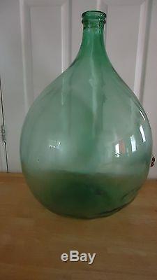 VINTAGE Large Green Glass DEMIJOHN WINE BOTTLE 5 GAL. 26 HIGH