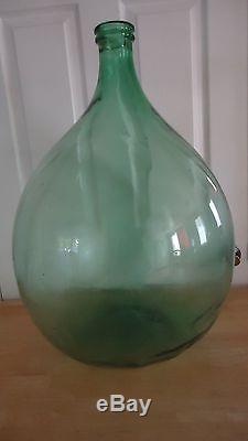 VINTAGE Large Green Glass DEMIJOHN WINE BOTTLE 5 GAL. 26 HIGH