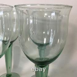 VINTAGE MEXICAN GLASS 6 SEA GREEN WINE/WATER GOBLETS 12 OZ. HAND MADE 9.5High