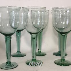 VINTAGE MEXICAN GLASS 6 SEA GREEN WINE/WATER GOBLETS 12 OZ. HAND MADE 9.5High