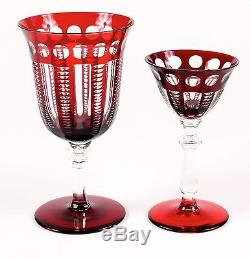 VINTAGE RED CUT-TO-CLEAR CRYSTAL SERVICE FOR 10 WATER AND WINE, ruby red