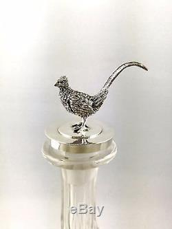 VINTAGE SOLID SILVER & CUT GLASS PHEASANT DECANTER c. 1950 WINE, WHISKY, PORT