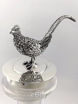 VINTAGE SOLID SILVER & CUT GLASS PHEASANT DECANTER c. 1950 WINE, WHISKY, PORT