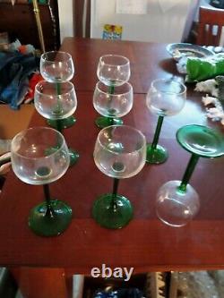 VINTAGE Set of 8 Luminarc 6.5 Green Stem Rhine Wine Glasses Made In France