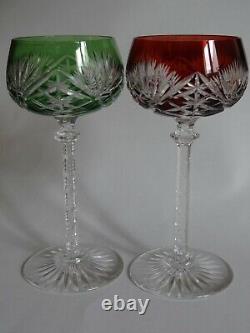 VINTAGE TWO ROEMER WINE GLASSES CRYSTAL VAL ST LAMBERT red green