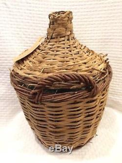 VIRESA Demijohn Vintage Blue Glass Bottle Jug with original wicker basket