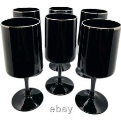 VNTG LENOX VENTURE BLACK 6 1/4 WINE GLASSES With PLATINUM TRIM HAND BLOWN MCM