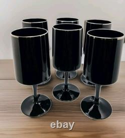 VNTG LENOX VENTURE BLACK 6 1/4 WINE GLASSES With PLATINUM TRIM HAND BLOWN MCM