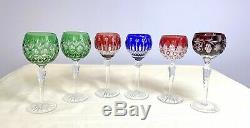 VTGLot of 6 Bohemian CZECHColored CRYSTAL Cut To Clear Assorted WINE GLASSES