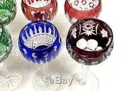 VTGLot of 6 Bohemian CZECHColored CRYSTAL Cut To Clear Assorted WINE GLASSES