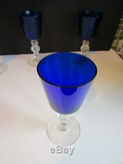 VTG 1932 HEISEY Spanish Blue Stiegal Wide Optic Water Goblets Lg Wines SET OF 4