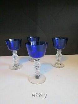 VTG 1932 HEISEY Spanish Blue Stiegal Wide Optic Wine Glasses Stems SET OF 4