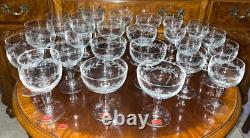 VTG 24 Crystal Glass Set Etched Berry Leaf Wine Goblet Champagne Sherry Portugal
