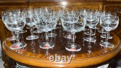 VTG 24 Crystal Glass Set Etched Berry Leaf Wine Goblet Champagne Sherry Portugal