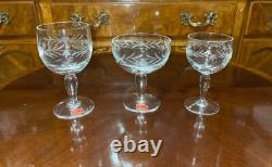 VTG 24 Crystal Glass Set Etched Berry Leaf Wine Goblet Champagne Sherry Portugal