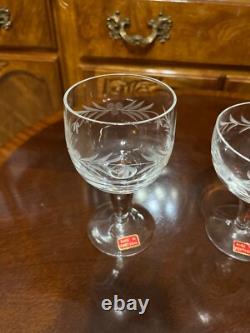 VTG 24 Crystal Glass Set Etched Berry Leaf Wine Goblet Champagne Sherry Portugal