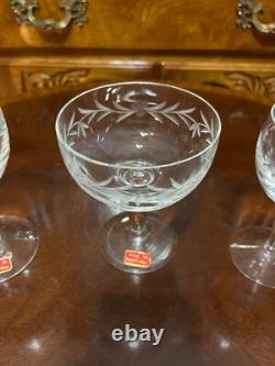 VTG 24 Crystal Glass Set Etched Berry Leaf Wine Goblet Champagne Sherry Portugal