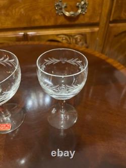 VTG 24 Crystal Glass Set Etched Berry Leaf Wine Goblet Champagne Sherry Portugal