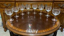 VTG 24 Crystal Glass Set Etched Berry Leaf Wine Goblet Champagne Sherry Portugal