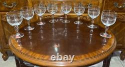 VTG 24 Crystal Glass Set Etched Berry Leaf Wine Goblet Champagne Sherry Portugal